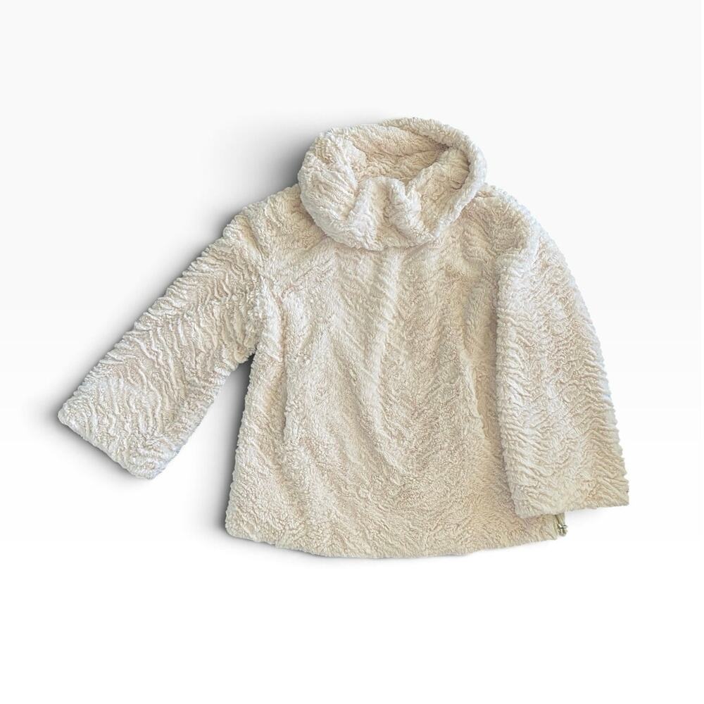 Adrienne Landau Faux Fur Cowl Neck Pullover Jacket M Cream Ivory Side Zipper